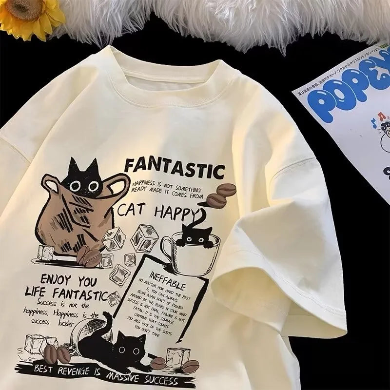 M-8XL 2025 New Summer Korean Style Fun Cartoon Print T-shirt Man Women Unisex Oversized Plus Size Tshirt Trendy Tees