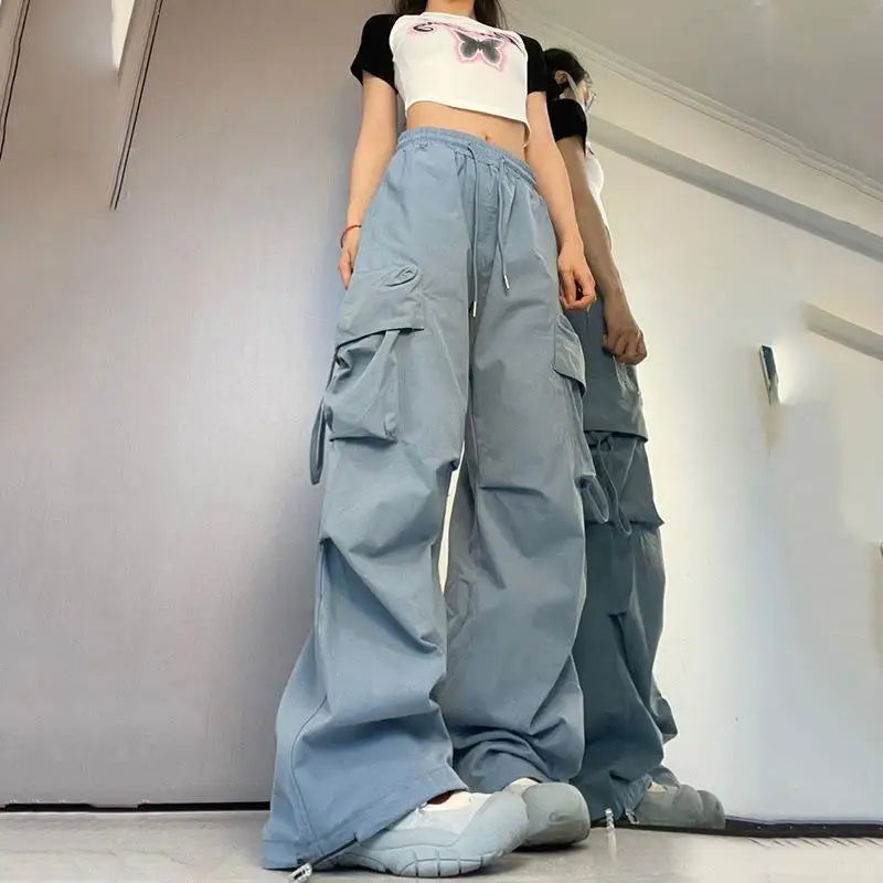 2025 New Vintage Loose Wide Leg Pants High Street Y2K Retro Hip Hop Solid Sweatpant Casual Women Cargo Commute Jogger Trousers