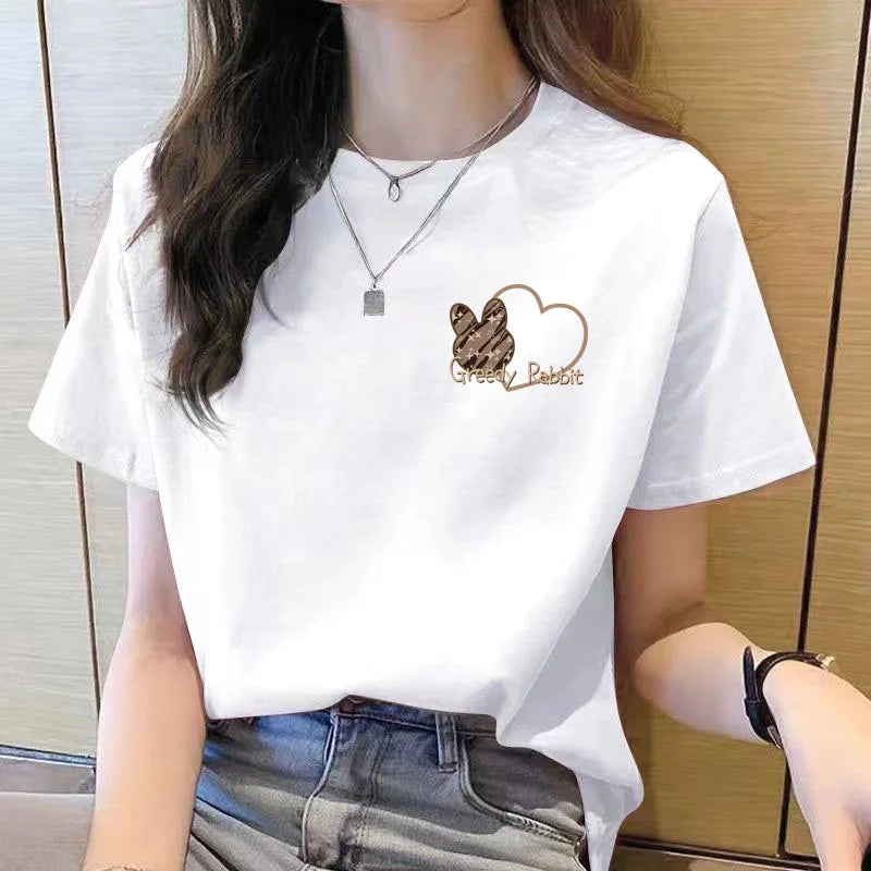 Tshirt Women Top Short Sleeve T Shirts New Korean T Shirt for Women T Shirt Round Neck Loose Fashion Tshirt Woman Top Cartoon