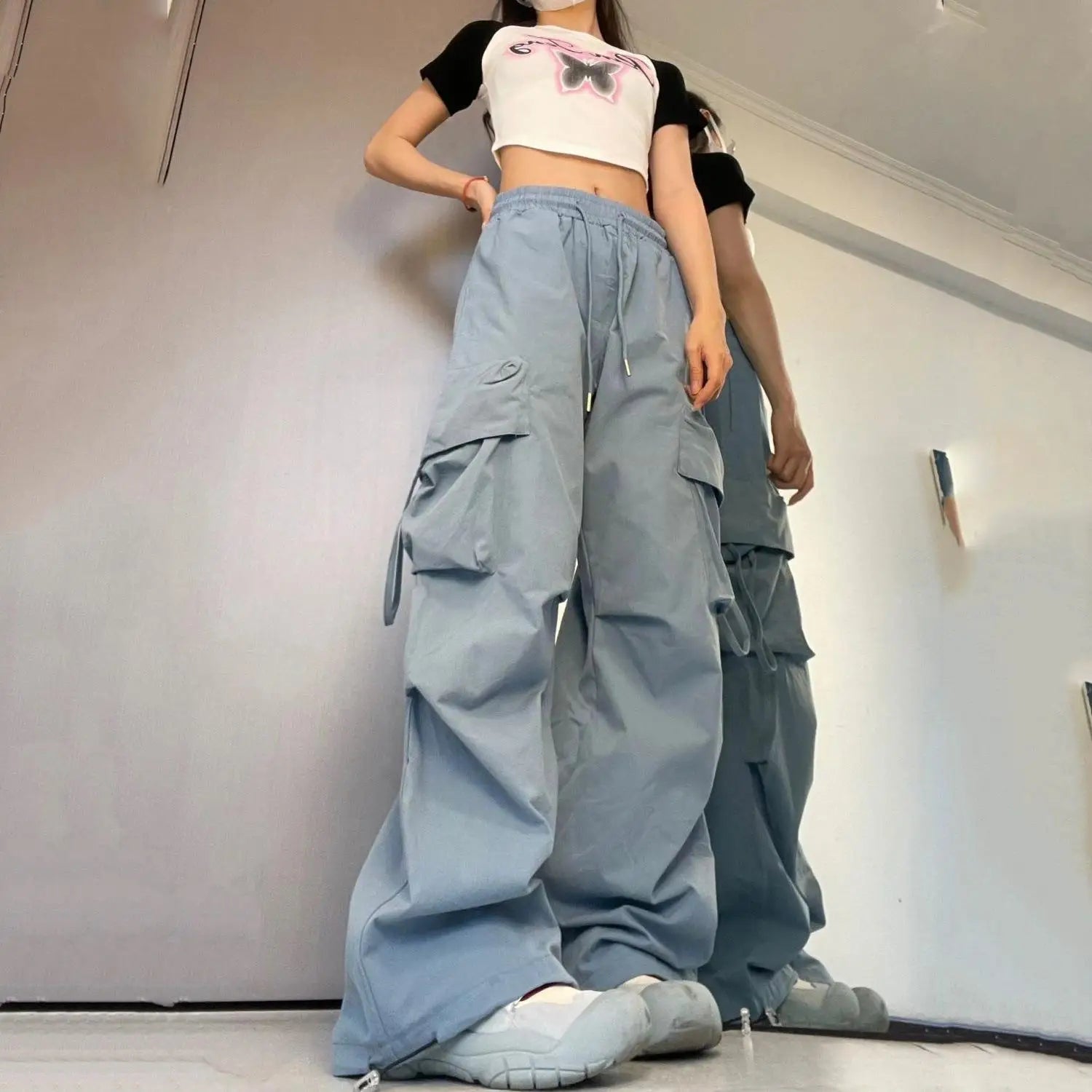 2025 New Vintage Loose Wide Leg Pants High Street Y2K Retro Hip Hop Solid Sweatpant Casual Women Cargo Commute Jogger Trousers